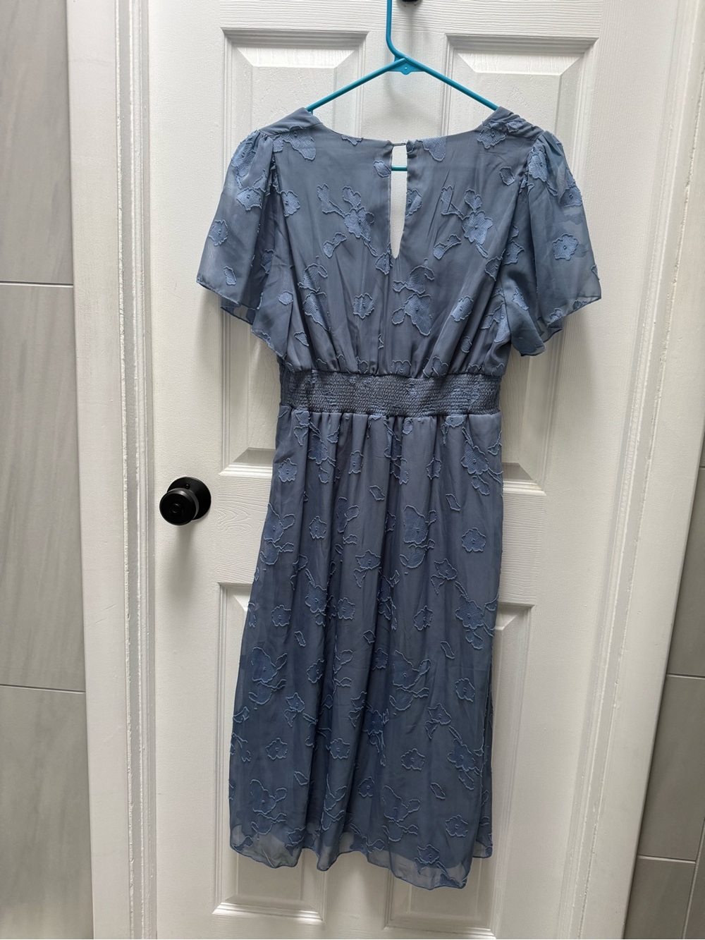 Baltic Born Dusty Blue V-Neck Embroidered Midi Dress - Picture 3 of 3